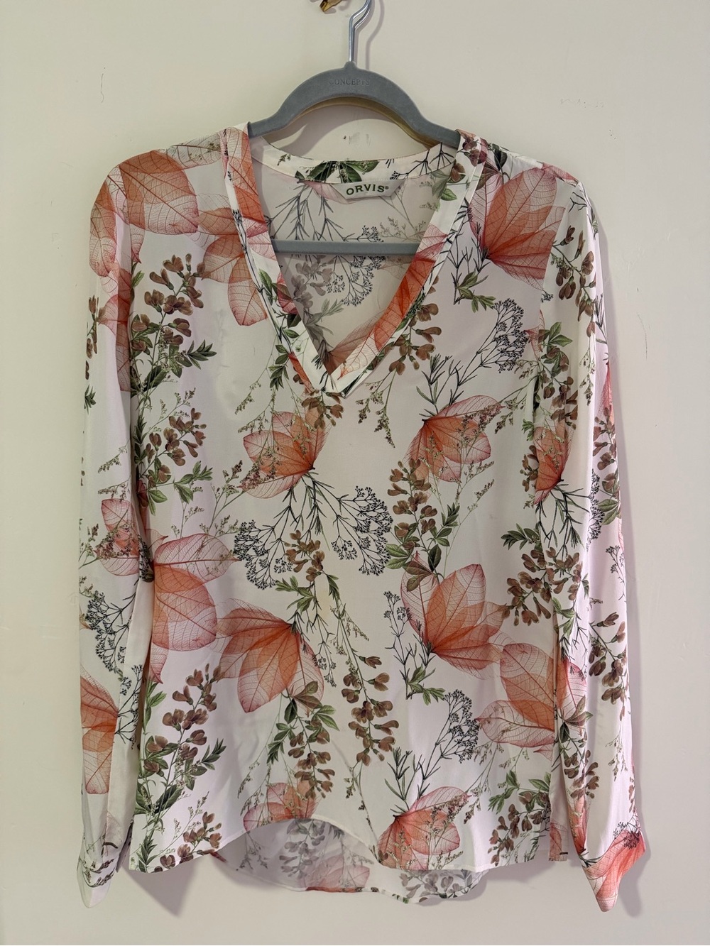 Silk Orvis Cream Blouse with Orange Floral Print
